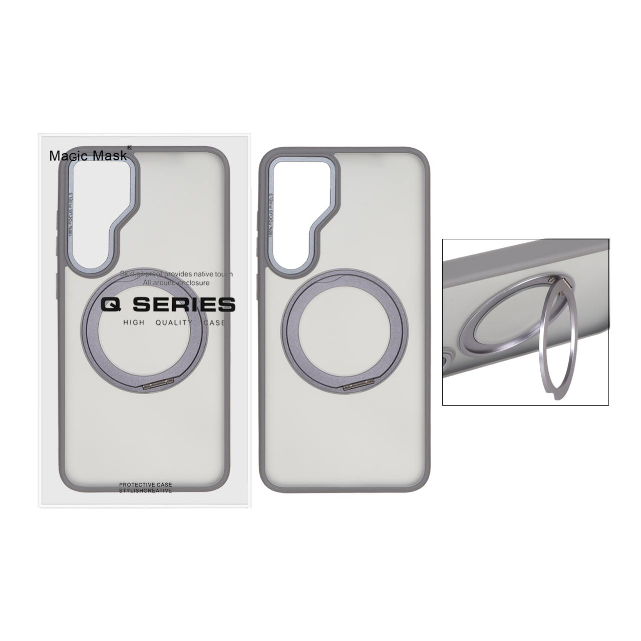 قاب اورجینال Magic Mask استند چرخشی Magsafe مدل Samsung Galaxy S25 FE - خاکستری (پک دار)