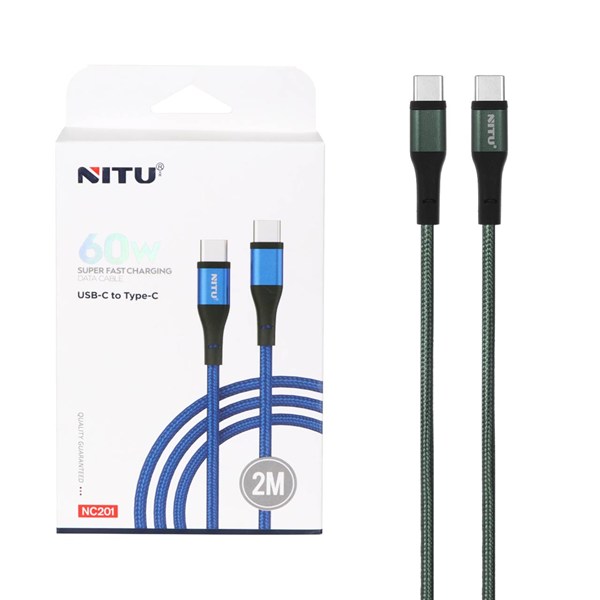 کابل شارژ سوپر فست 2 متری NITU Type-C to Type-C مدل NC201 - سبز (گارانتی 18 ماه تعویض نیکان همراه)