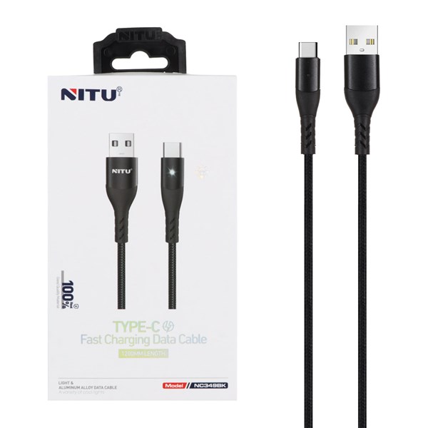 کابل شارژ و دیتا  فست کنفی 1.2 متری Nitu Type-C مدل NC349BK - مشکی (گارانتی 18 ماه تعویض نیکان همراه)