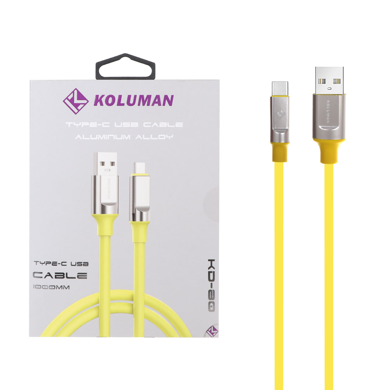 کابل شارژ فست Koluman Type-C مدل KD-80 - زرد (گارانتی یکساله PMC)