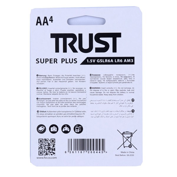 باتری چهارتایی قلمی تراست Alkaline Super Plus LR6