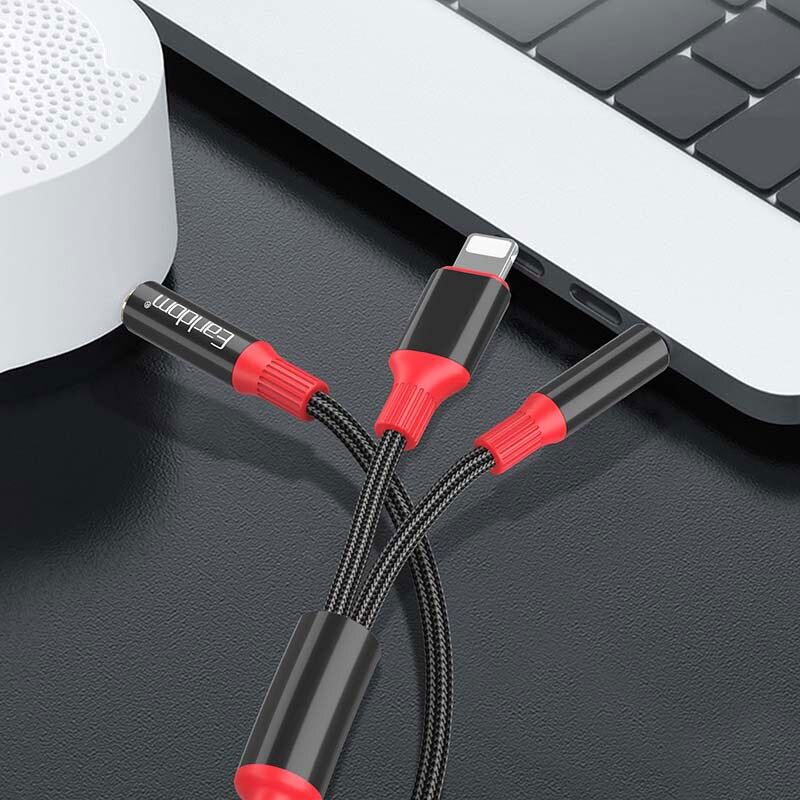کابل تبدیل AUX به AUX/Lightning ارلدام ET-AUX79 طول 1.2 متر