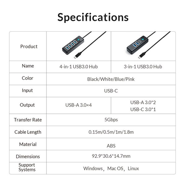هاب 3 پورت Type-C اوریکو PWC2U-C3