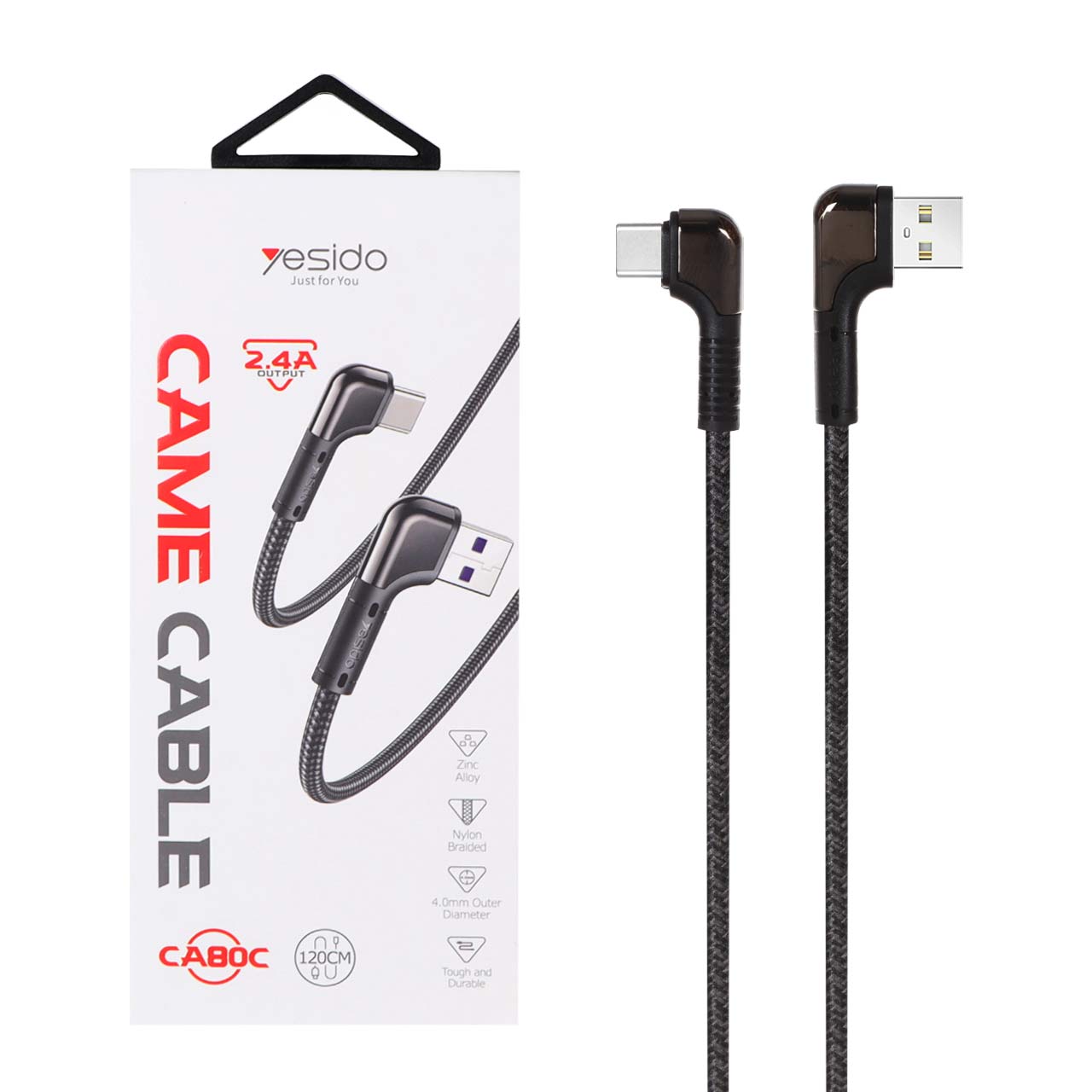 کابل شارژ  و دیتا 1.2 متری فست کنفی Yesido Type-C مدل CA80C - مشکی (گارانتی 18 ماه تعویض نیکان همراه)