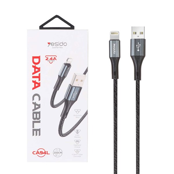 کابل شارژ و دیتا 2 متری فست آیفون کنفی Yesido مدل CA94L - مشکی (گارانتی 18 ماه تعویض نیکان همراه)
