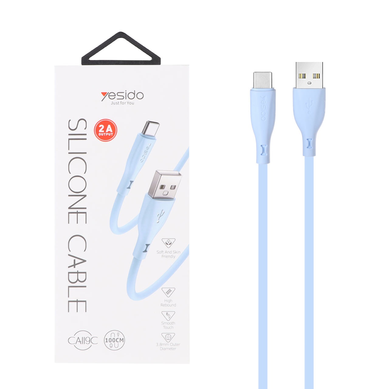 کابل شارژ و دیتا سیلیکونی Yesido Type-C مدل CA119C - آبی (گارانتی 18 ماه تعویض نیکان همراه)