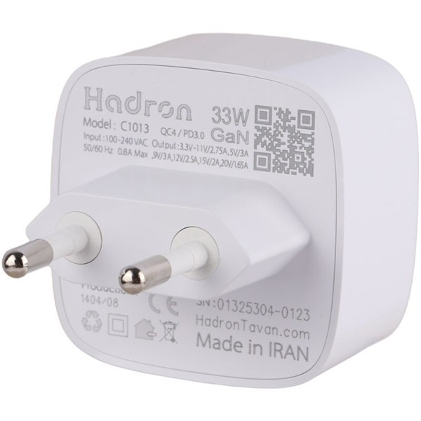 شارژر دیواری 33 وات هادرون C1013 GaN QC4.0 PD3.0 3A