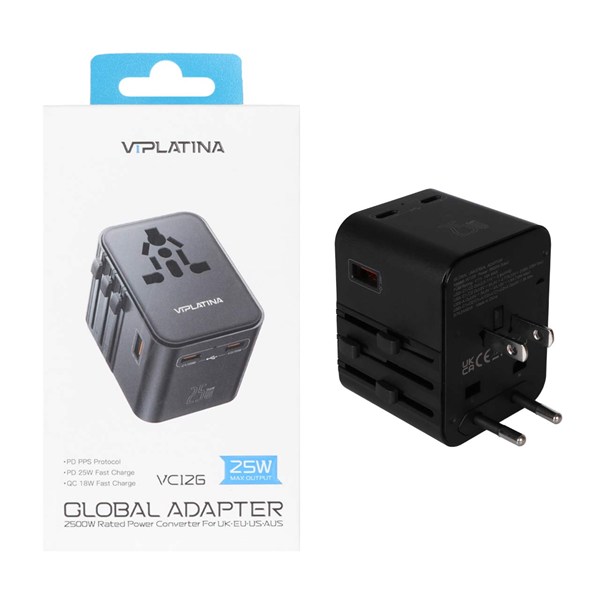 شارژر دیواری فست سه پورت 25W VIPLATINA مدل VC126 - مشکی (گارانتی 18 ماه تعویض نیکان همراه)