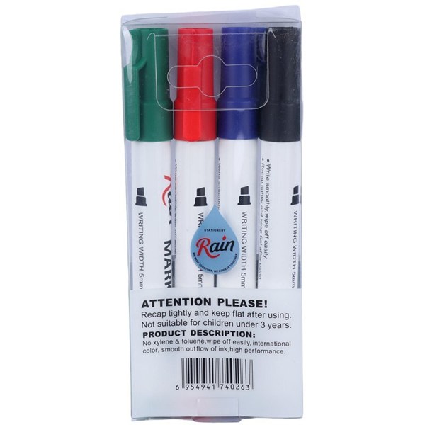 ماژیک وایت برد رین نوک تخت رنگی R-110B بسته 4 عددی
