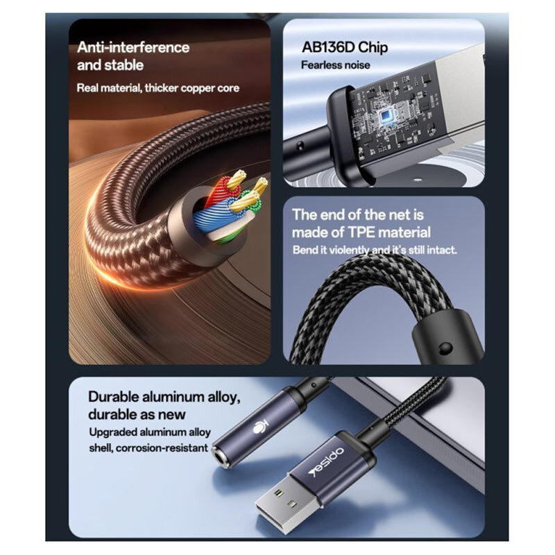 تبدیل USB به جک 3.5 میلی متری یسیدو YAU46