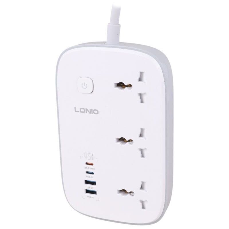 چند راهی 3 خانه ارت دار الدینیو SC6 با کابل 2 متری + شارژر USB و Type-C