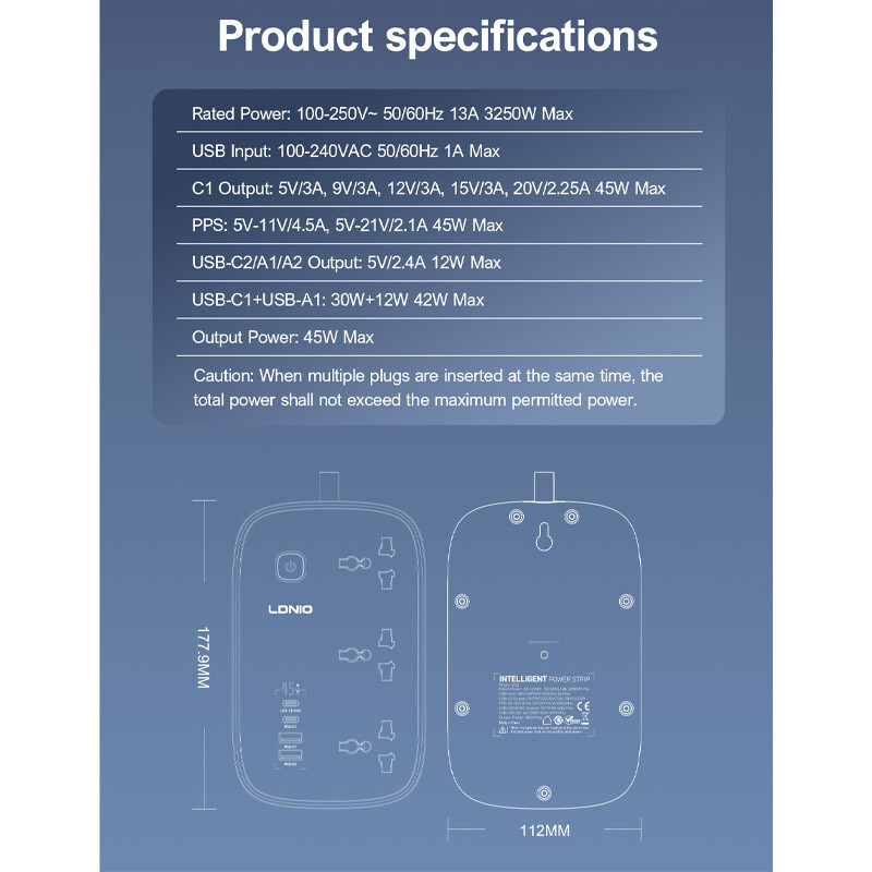 چند راهی 3 خانه ارت دار الدینیو SC6 با کابل 2 متری + شارژر USB و Type-C