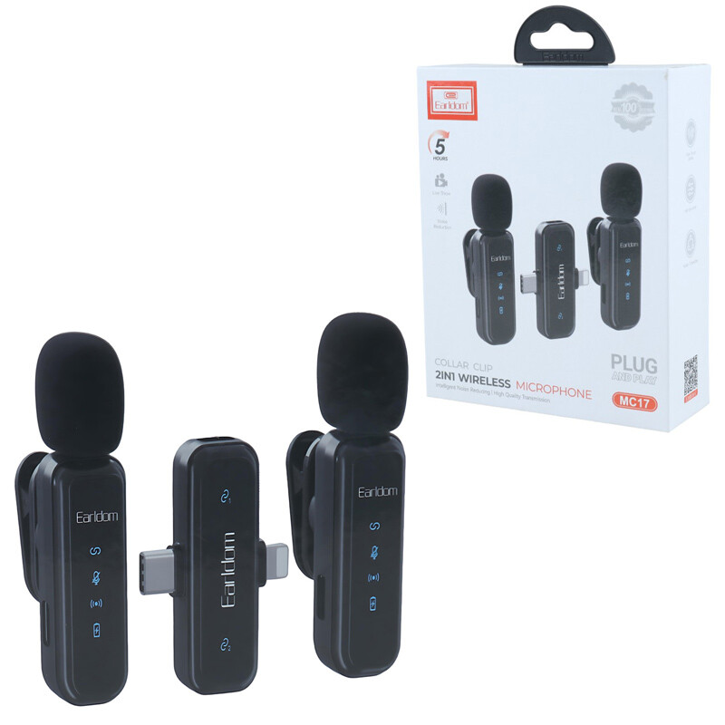 میکروفون یقه ای بی سیم دوتایی ارلدام ET-MC17 Type-C / Lightning