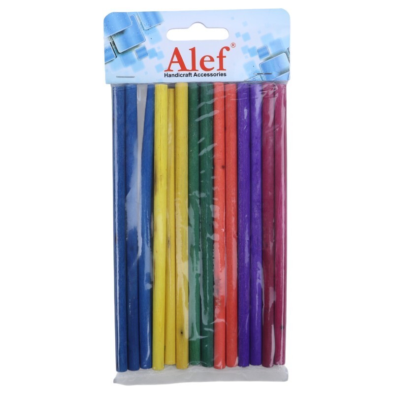 میله چوبی گرد رنگی Alef قطر 6 میلی متر بسته 14 عددی