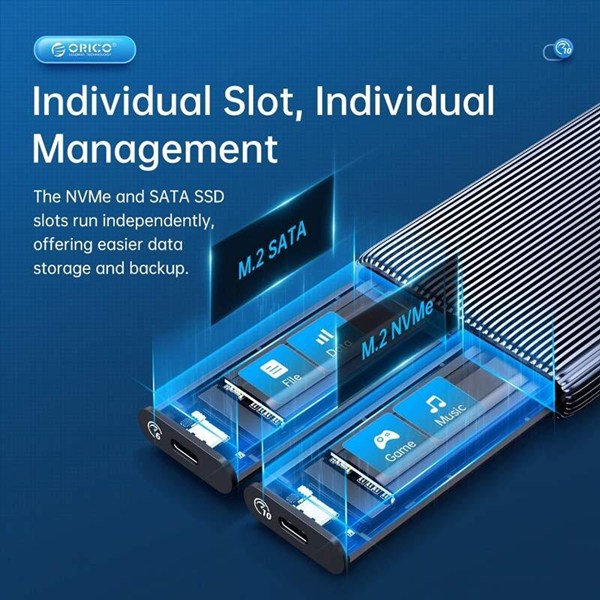 باکس هارد 2 سینی M.2 NVMe SSD اوریکو AM2C3-2N