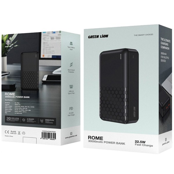 پاور بانک فست شارژ گرین لاین Rome PD 22.5W ظرفیت 30000 میلی آمپر ساعت