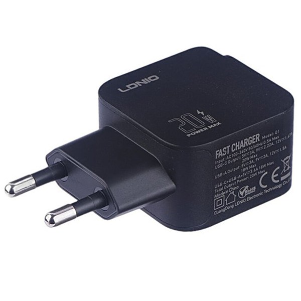 شارژر دیواری 20 وات الدینیو Q1 QC3.0 PD 3A + کابل تایپ سی