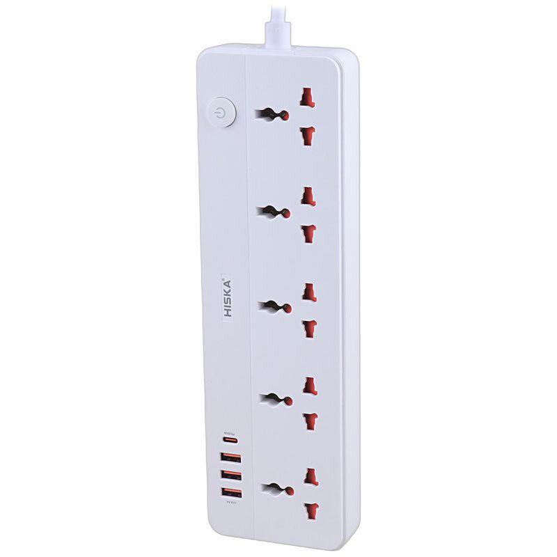 چند راهی 5 خانه هیسکا CH-5517EU با کابل 2 متری + شارژر USB و Type-C