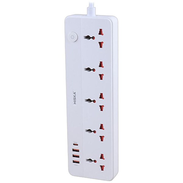 چند راهی 5 خانه هیسکا CH-5517EU با کابل 2 متری + شارژر USB و Type-C