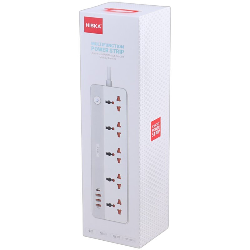 چند راهی 5 خانه هیسکا CH-5517EU با کابل 2 متری + شارژر USB و Type-C