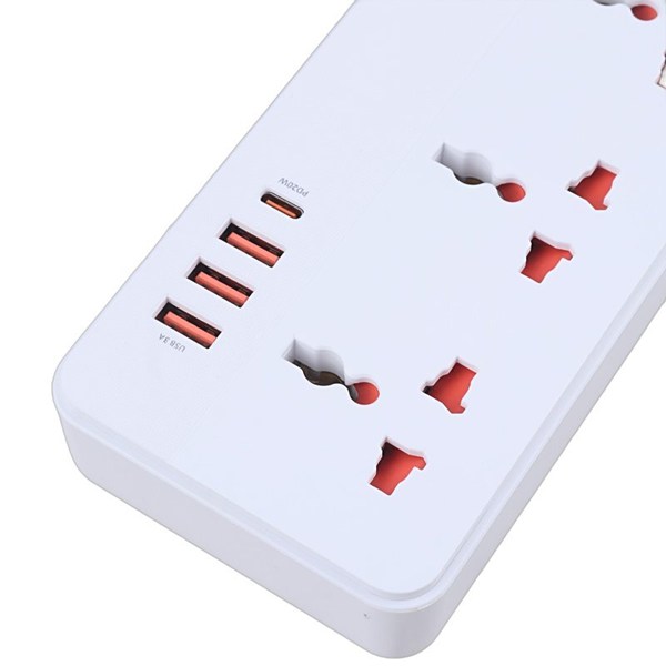 چند راهی 5 خانه هیسکا CH-5517EU با کابل 2 متری + شارژر USB و Type-C