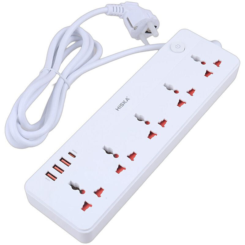 چند راهی 5 خانه هیسکا CH-5517EU با کابل 2 متری + شارژر USB و Type-C