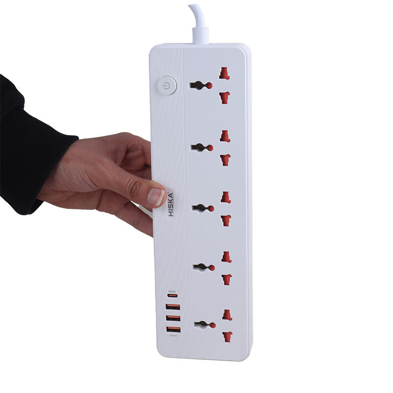 چند راهی 5 خانه هیسکا CH-5517EU با کابل 2 متری + شارژر USB و Type-C