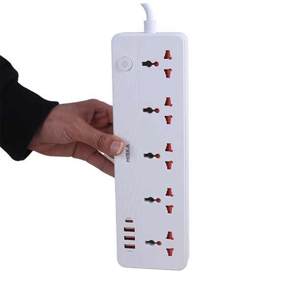 چند راهی 5 خانه هیسکا CH-5517EU با کابل 2 متری + شارژر USB و Type-C