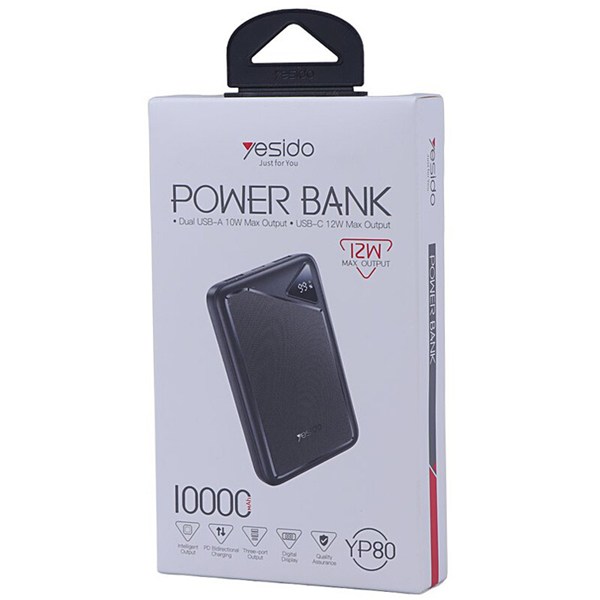 پاور بانک فست شارژ یسیدو YP80 12W ظرفیت 10000 میلی آمپر ساعت