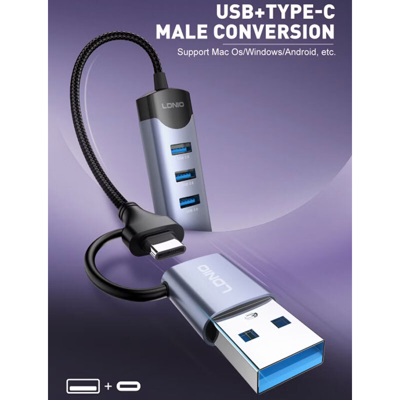 هاب 4 پورت Type-C / USB3.0 الدینیو DS-144UC