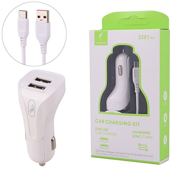 شارژر فندکی 12 وات اسکای دلفین SZ01 Kit + کابل تایپ سی