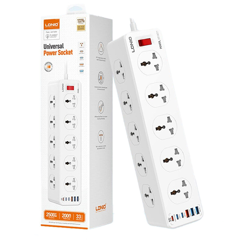 چند راهی 10 خانه الدینیو SC10610C با کابل 2 متری + شارژر USB و Type-C