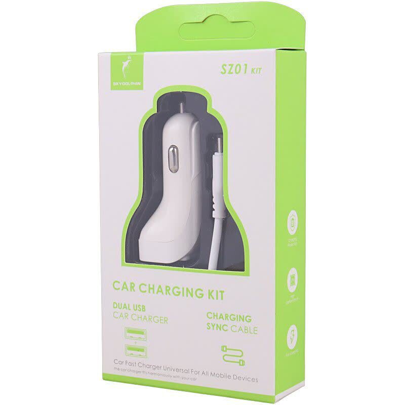 شارژر فندکی 12 وات اسکای دلفین SZ01 KIT + کابل میکرو یو اس بی
