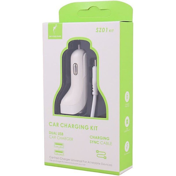 شارژر فندکی 12 وات اسکای دلفین SZ01 KIT + کابل میکرو یو اس بی