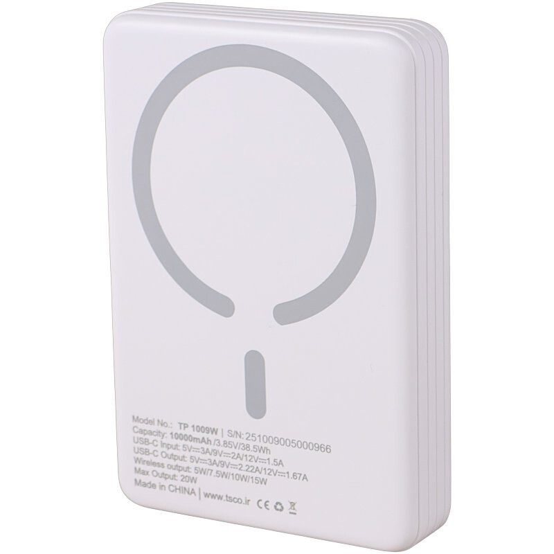 پاور بانک بی سیم فست شارژ تسکو TP 1009W QC3.0 PD 20W ظرفیت 10000 میلی آمپر ساعت