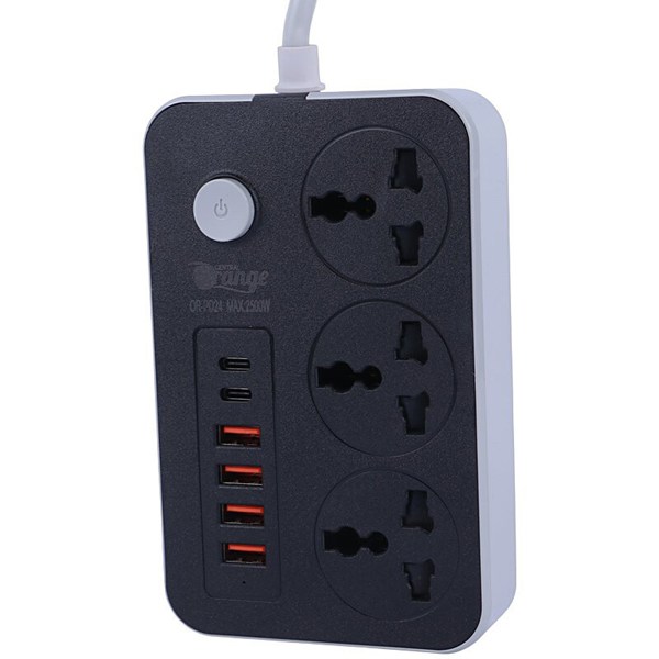 چند راهی 3 خانه اورنج OR-PD24 با کابل 2 متری + شارژر USB و Type-C