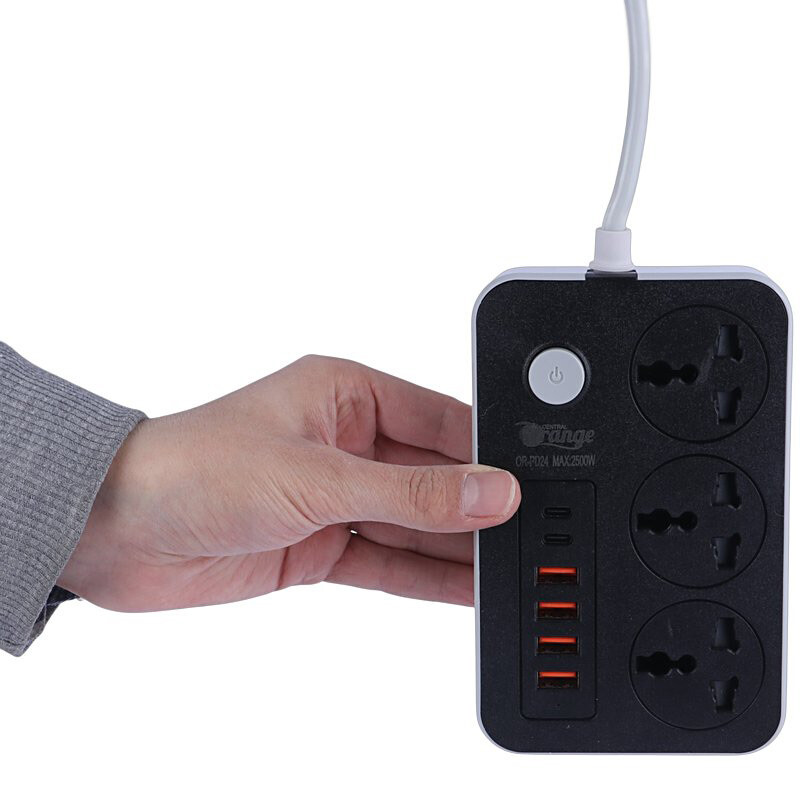 چند راهی 3 خانه اورنج OR-PD24 با کابل 2 متری + شارژر USB و Type-C