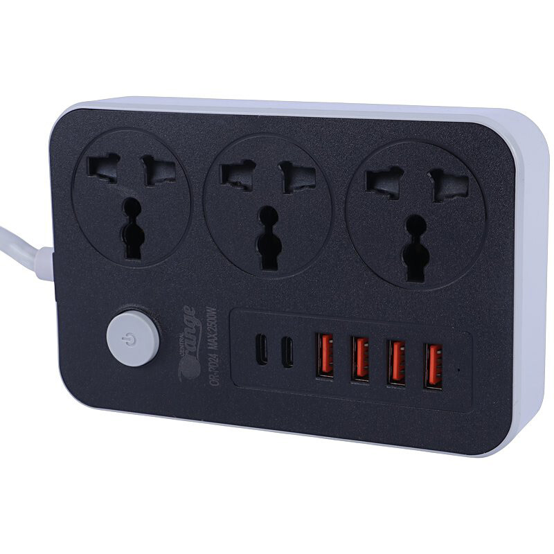 چند راهی 3 خانه اورنج OR-PD24 با کابل 2 متری + شارژر USB و Type-C