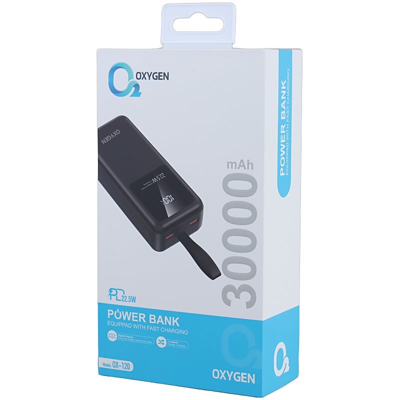 پاور بانک فست شارژ اکسیژن OX-120 PD 22.5W ظرفیت 30000 میلی آمپر ساعت