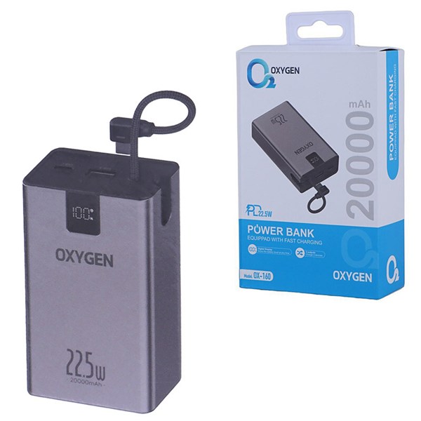 پاور بانک فست شارژ اکسیژن OX-160 PD 22.5W ظرفیت 20000 میلی آمپر ساعت