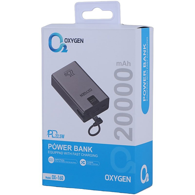 پاور بانک فست شارژ اکسیژن OX-160 PD 22.5W ظرفیت 20000 میلی آمپر ساعت