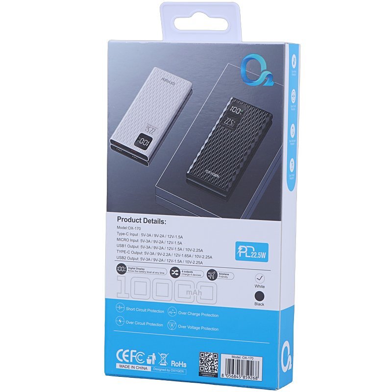 پاور بانک فست شارژ اکسیژن OX-170 PD 22.5W ظرفیت 10000 میلی آمپر ساعت