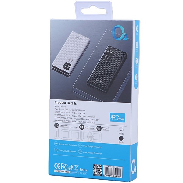 پاور بانک فست شارژ اکسیژن OX-170 PD 22.5W ظرفیت 10000 میلی آمپر ساعت