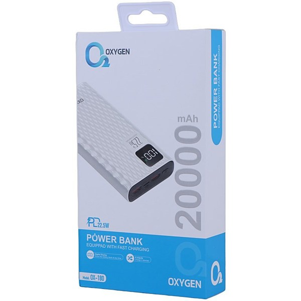 پاور بانک فست شارژ اکسیژن OX-180 PD 22.5W ظرفیت 20000 میلی آمپر ساعت