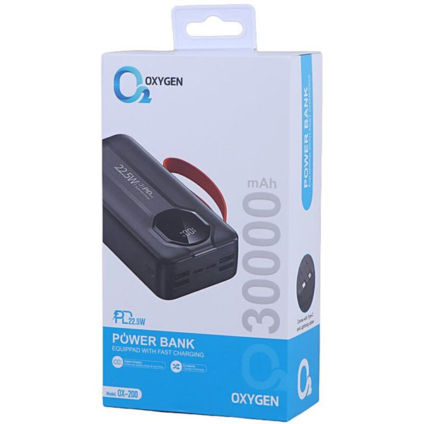 پاور بانک فست شارژ اکسیژن OX-200 PD 22.5W ظرفیت 30000 میلی آمپر ساعت