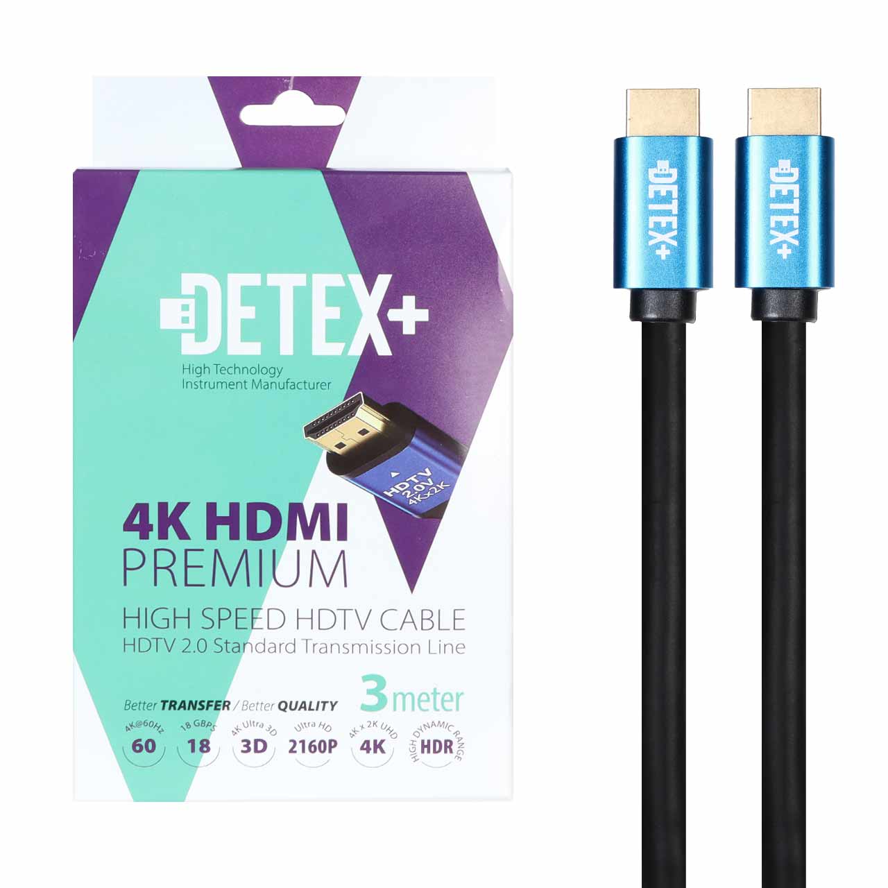 کابل 3 متری DETEX+ HDMI 4K - مشکی