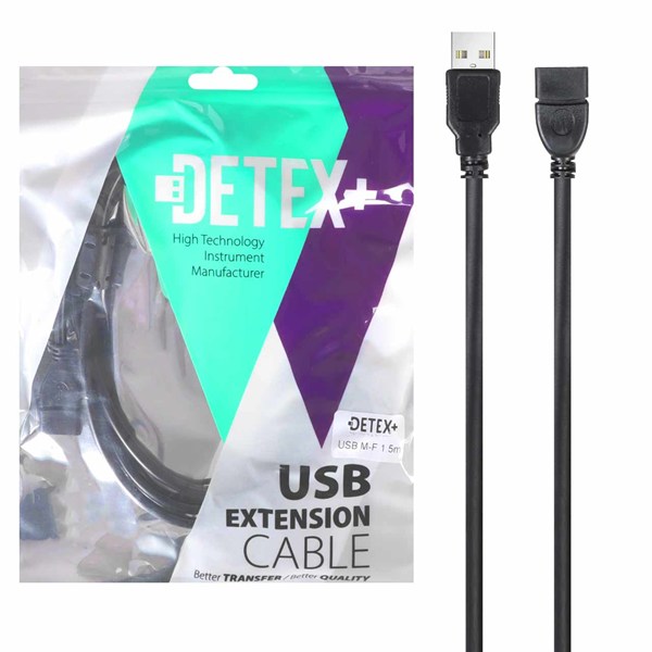 کابل افزایش طول 1.5 متری DETEX+ USB - مشکی
