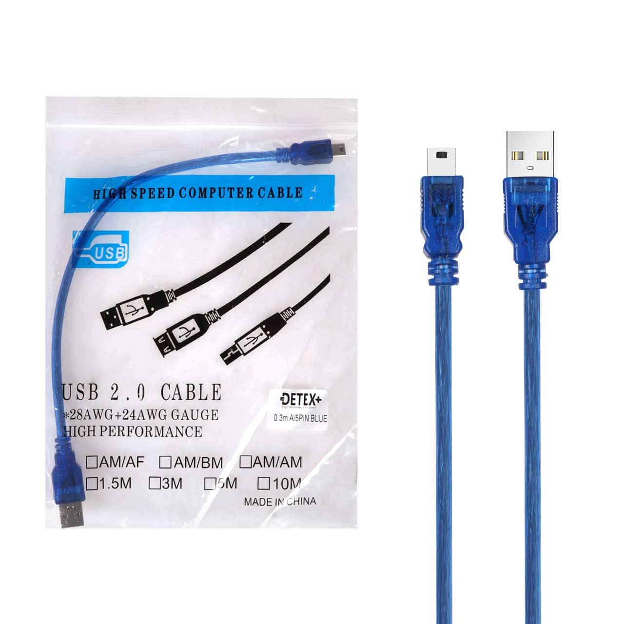 کابل 30 سانتیمتری DETEX+ A/5Pin - آبی