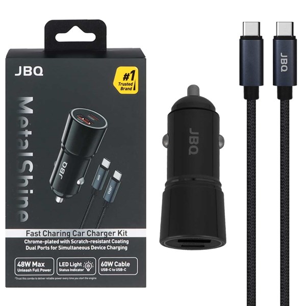 شارژر فندکی PD و فست دو پورت JBQ مدل Metal Shine C756962 به همراه کابل شارژ Type-C To Type-C - مشکی (گارانتی یکساله رصاصی)