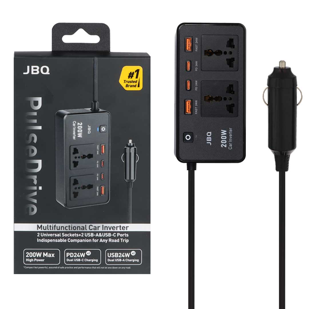 اینورتر و چندراهی فندکی خودرو JBQ مدل Pulse Drive M670852 200W - مشکی (گارانتی یکساله رصاصی)